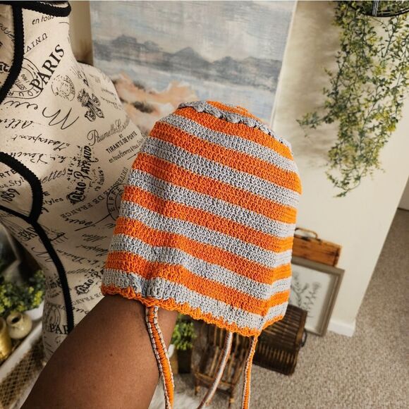 Orange & Grey Crochet Tote Bag by Kat. Man.Doo – Made in Nepal – Cotton – Small - Picture 6 of 14